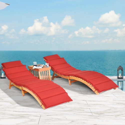 3 Pieces Wooden Folding Patio Lounge Chair Table Set
