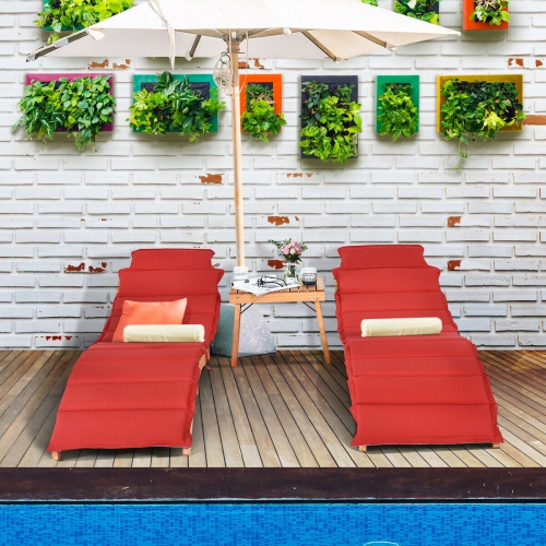 3 Pieces Wooden Folding Patio Lounge Chair Table Set