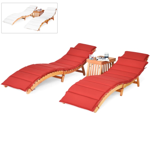 3 Pieces Wooden Folding Patio Lounge Chair Table Set