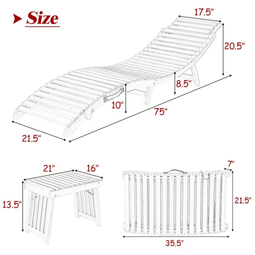 3 Pieces Wooden Folding Patio Lounge Chair Table Set