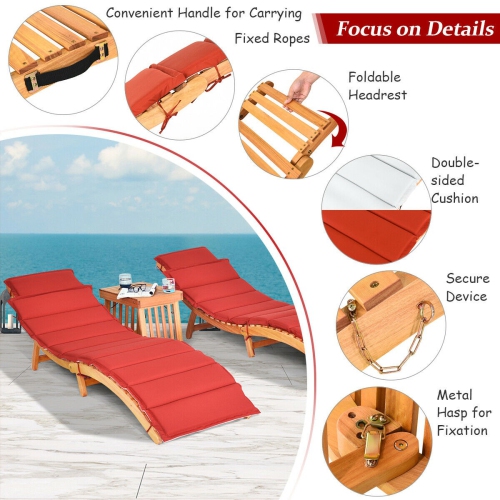 3 Pieces Wooden Folding Patio Lounge Chair Table Set