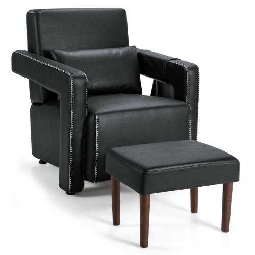 Fauteuil berber à revêtement en molleton avec pouf et coussin de dossier – Fauteuil d'appoint confortable pour lire ou relaxer