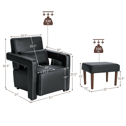 Fauteuil berber à revêtement en molleton avec pouf et coussin de dossier – Fauteuil d'appoint confortable pour lire ou relaxer