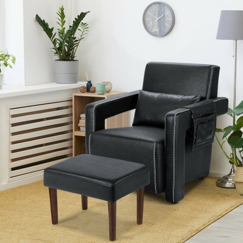 Fauteuil berber à revêtement en molleton avec pouf et coussin de dossier – Fauteuil d'appoint confortable pour lire ou relaxer