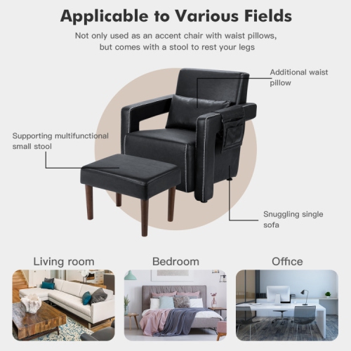 Fauteuil berber à revêtement en molleton avec pouf et coussin de dossier – Fauteuil d'appoint confortable pour lire ou relaxer