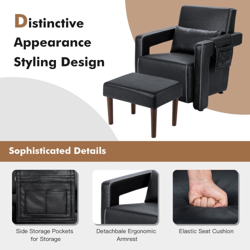 Fauteuil berber à revêtement en molleton avec pouf et coussin de dossier – Fauteuil d'appoint confortable pour lire ou relaxer