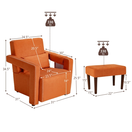 Fauteuil berber à revêtement en molleton avec pouf et coussin de dossier – Fauteuil d'appoint confortable pour lire ou relaxer