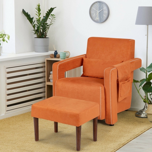 Fauteuil berber à revêtement en molleton avec pouf et coussin de dossier – Fauteuil d'appoint confortable pour lire ou relaxer