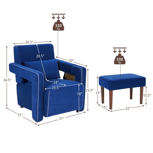 Fauteuil berber à revêtement en molleton avec pouf et coussin de dossier – Fauteuil d'appoint confortable pour lire ou relaxer