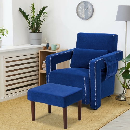 Fauteuil berber à revêtement en molleton avec pouf et coussin de dossier – Fauteuil d'appoint confortable pour lire ou relaxer