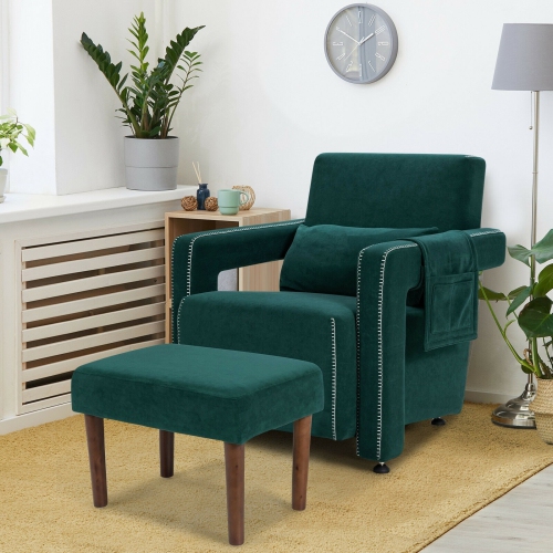 Fauteuil berber à revêtement en molleton avec pouf et coussin de dossier – Fauteuil d'appoint confortable pour lire ou relaxer