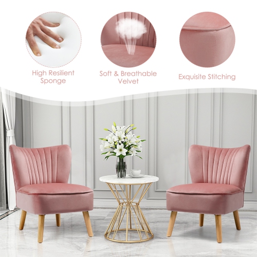 Armless Accent Chair Modern Velvet Leisure Chair-Pink