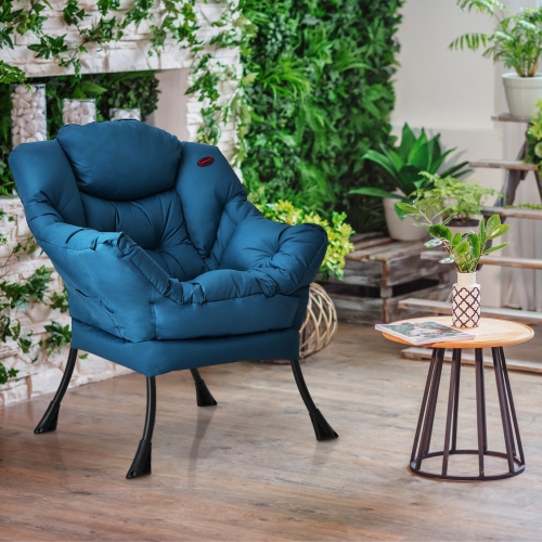 Chaise moderne en polyester Lazy avec pochette latérale - Bleu marine