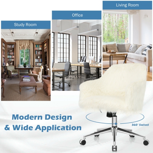 Modern Fluffy Faux Fur Vanity Office Chair for Teens Girls-Beige