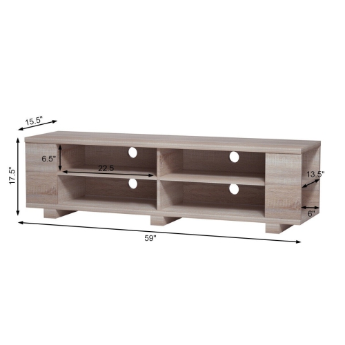 59 Inch Console Storage Entertainment Media Wood TV Stand-Oak
