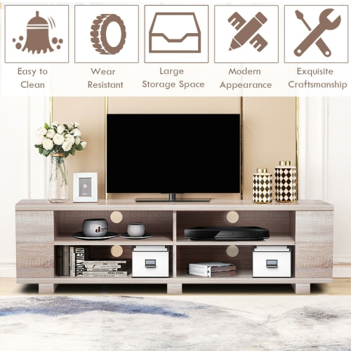 59 Inch Console Storage Entertainment Media Wood TV Stand-Oak