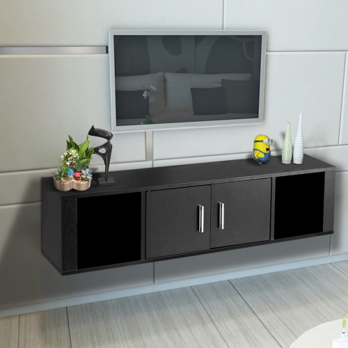 Wall-Mounted Floating Desk Hutch with 2 Doors and Shelves for Workspace Organization