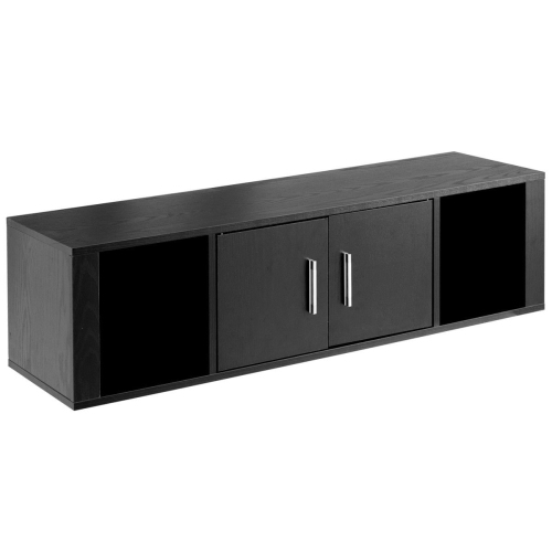 Wall-Mounted Floating Desk Hutch with 2 Doors and Shelves for Workspace Organization