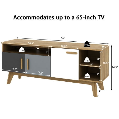 Contemporary 65-Inch Media Console – TV Cabinet with 3 Storage Units & Open Display