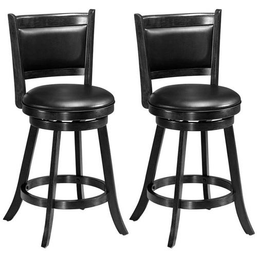 SLICKBLUE  2 Pieces 24 Inches Swivel Counter Stool Dining Chair Upholstered Seat-Black