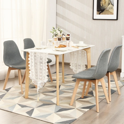 4 Pieces Modern Dining Chair Set with Wood Legs and Fabric Cushion Seat
