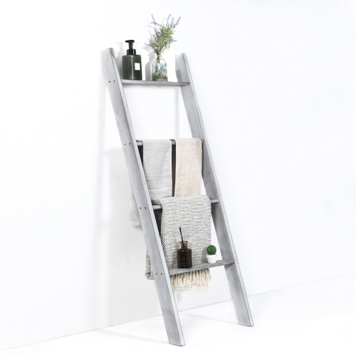 4-Tier Ladder Shelf Stand, Wall-Leaning Storage Rack for Living Room or Office