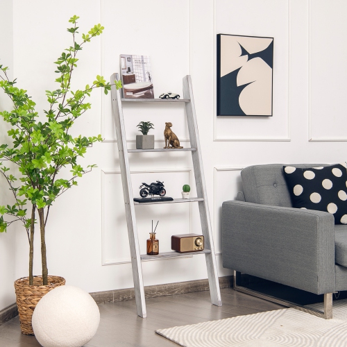 4-Tier Ladder Shelf Stand, Wall-Leaning Storage Rack for Living Room or Office