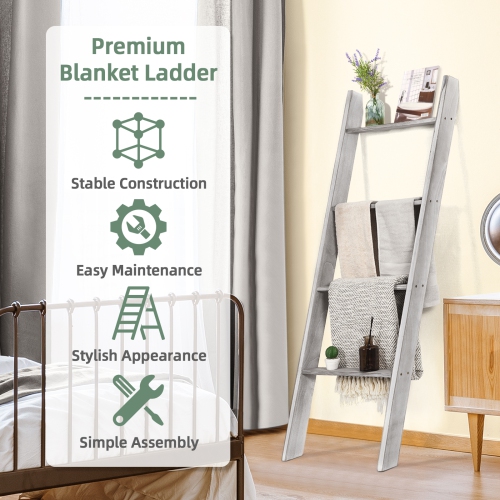 4-Tier Ladder Shelf Stand, Wall-Leaning Storage Rack for Living Room or Office