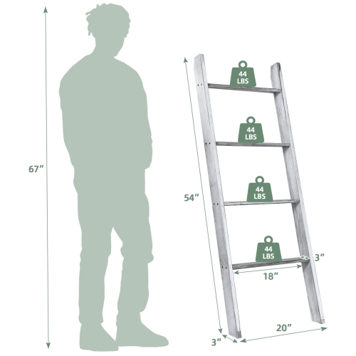 4-Tier Ladder Shelf Stand, Wall-Leaning Storage Rack for Living Room or Office