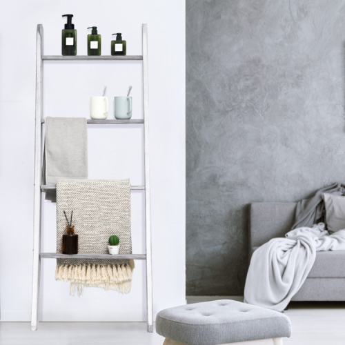 4-Tier Ladder Shelf Stand, Wall-Leaning Storage Rack for Living Room or Office