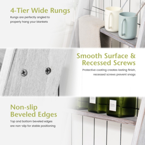 4-Tier Ladder Shelf Stand, Wall-Leaning Storage Rack for Living Room or Office