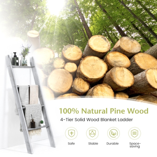 4-Tier Ladder Shelf Stand, Wall-Leaning Storage Rack for Living Room or Office