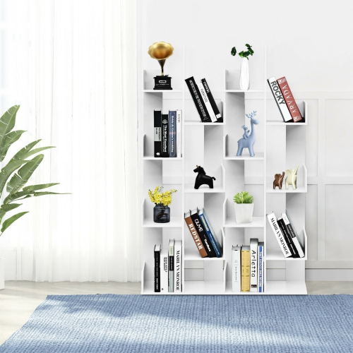 8-Shelf Industrial Tree-Shaped Bookshelf with Anti-Toppling Fitting
