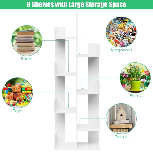 8-Shelf Industrial Tree-Shaped Bookshelf with Anti-Toppling Fitting