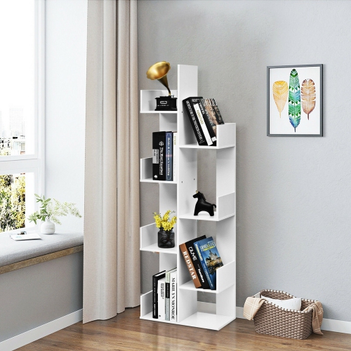 8-Shelf Industrial Tree-Shaped Bookshelf with Anti-Toppling Fitting