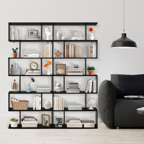 6-Tier S-Shaped Bookshelf, Modern Z-Shelf Bookcase for Storage and Display