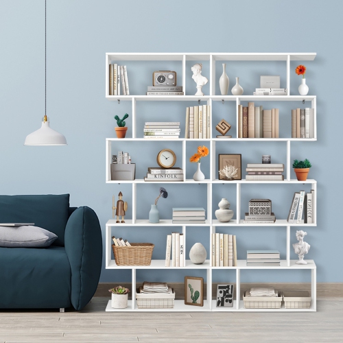 6-Tier S-Shaped Bookshelf, Modern Z-Shelf Bookcase for Storage and Display