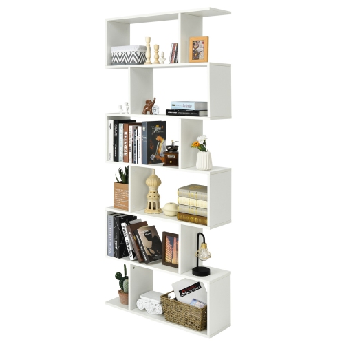 6-Tier S-Shaped Bookshelf, Modern Z-Shelf Bookcase for Storage and Display