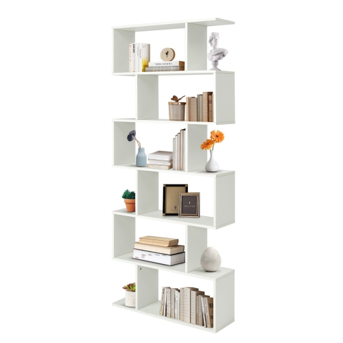 6-Tier S-Shaped Bookshelf, Modern Z-Shelf Bookcase for Storage and Display