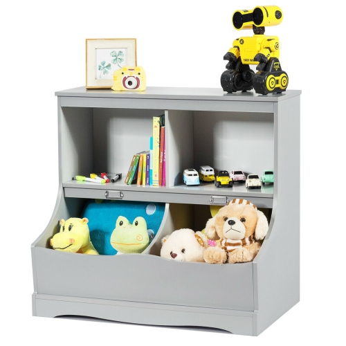 Kids Floor Cabinet Multi-Functional Bookcase -Gray