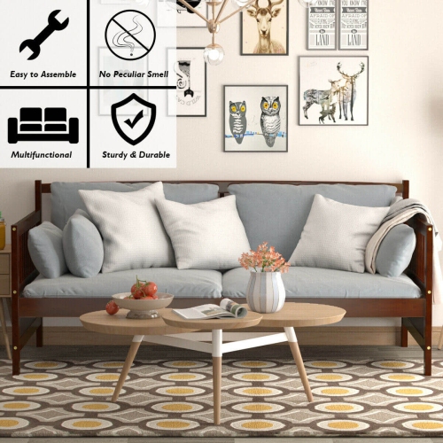 Modern Twin Size Daybed Frame with Wooden Slats Support