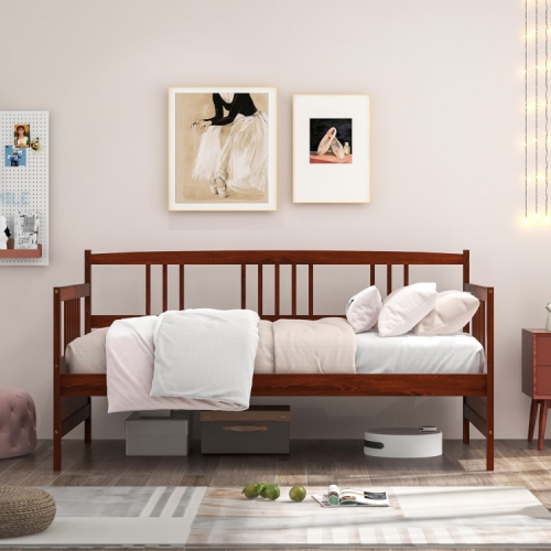 Modern Twin Size Daybed Frame with Wooden Slats Support