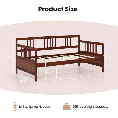 Modern Twin Size Daybed Frame with Wooden Slats Support