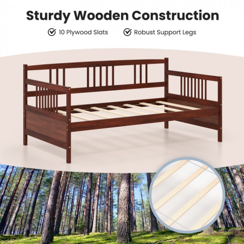 Modern Twin Size Daybed Frame with Wooden Slats Support