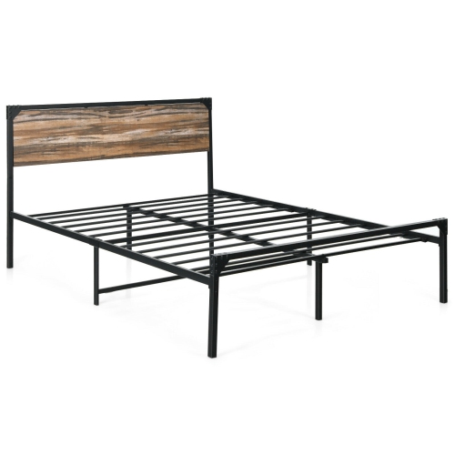 SLICKBLUE  Metal Platform Bed Frame With Wooden Headboard-Queen Size