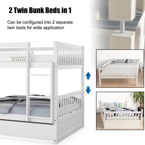 Full over Full Bunk Bed Platform Wood Bed with Ladder