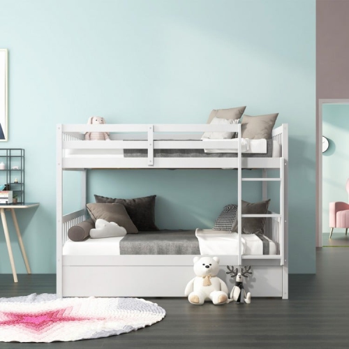 Full over Full Bunk Bed Platform Wood Bed with Ladder