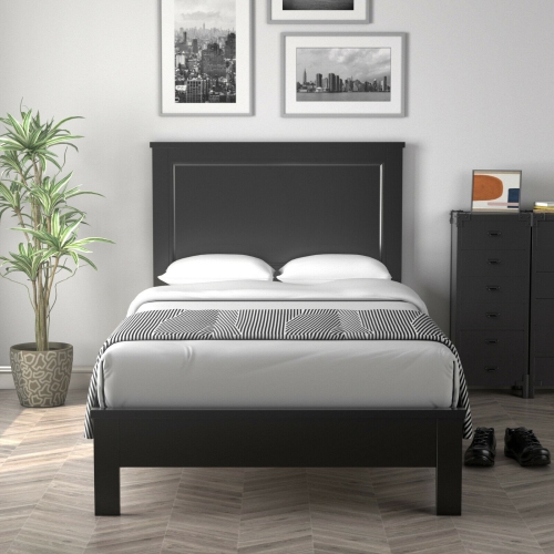 Minimalist Bed Frame with Rubber Wood Legs – Durable Platform Base, Wooden Slat Support