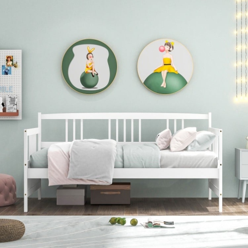 Modern Twin Size Daybed Frame with Wooden Slats Support