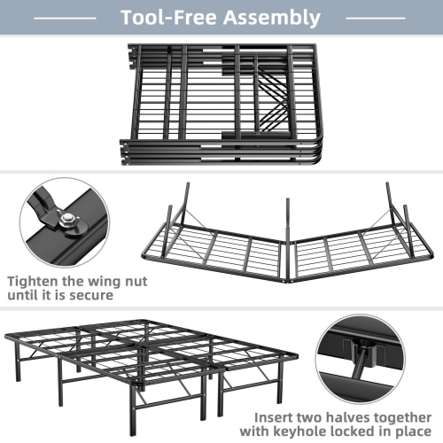 14 Inch Foldable Metal Platform Bed Tool-Free Assembly-Full Size
